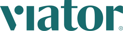 Viator logo in teal font on a white background.