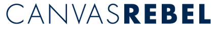 Logo with bold text 'Canvas Rebel' in navy blue.