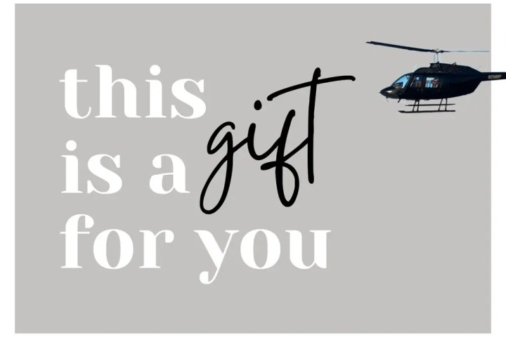 Text 'this is a gift for you' with a helicopter on the right.
